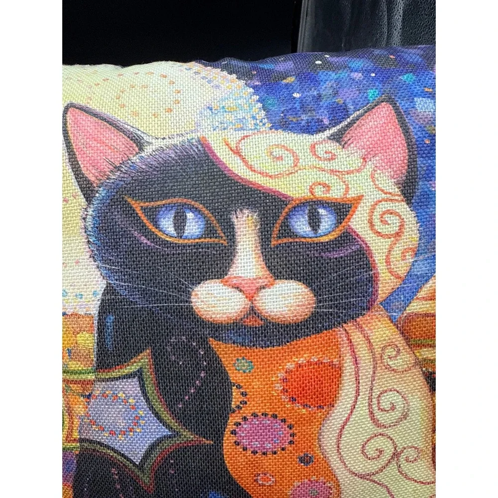 Set‎ of 2 Artistic Cat Throw Pillows Mosaic Celestial Moon Star Decorative 18x18